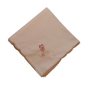 VINTAGE Floral MACHINE EMBROIDERED BEIGE 16 X 16 IN FABRIC NAPKINS SET 8 BOHO